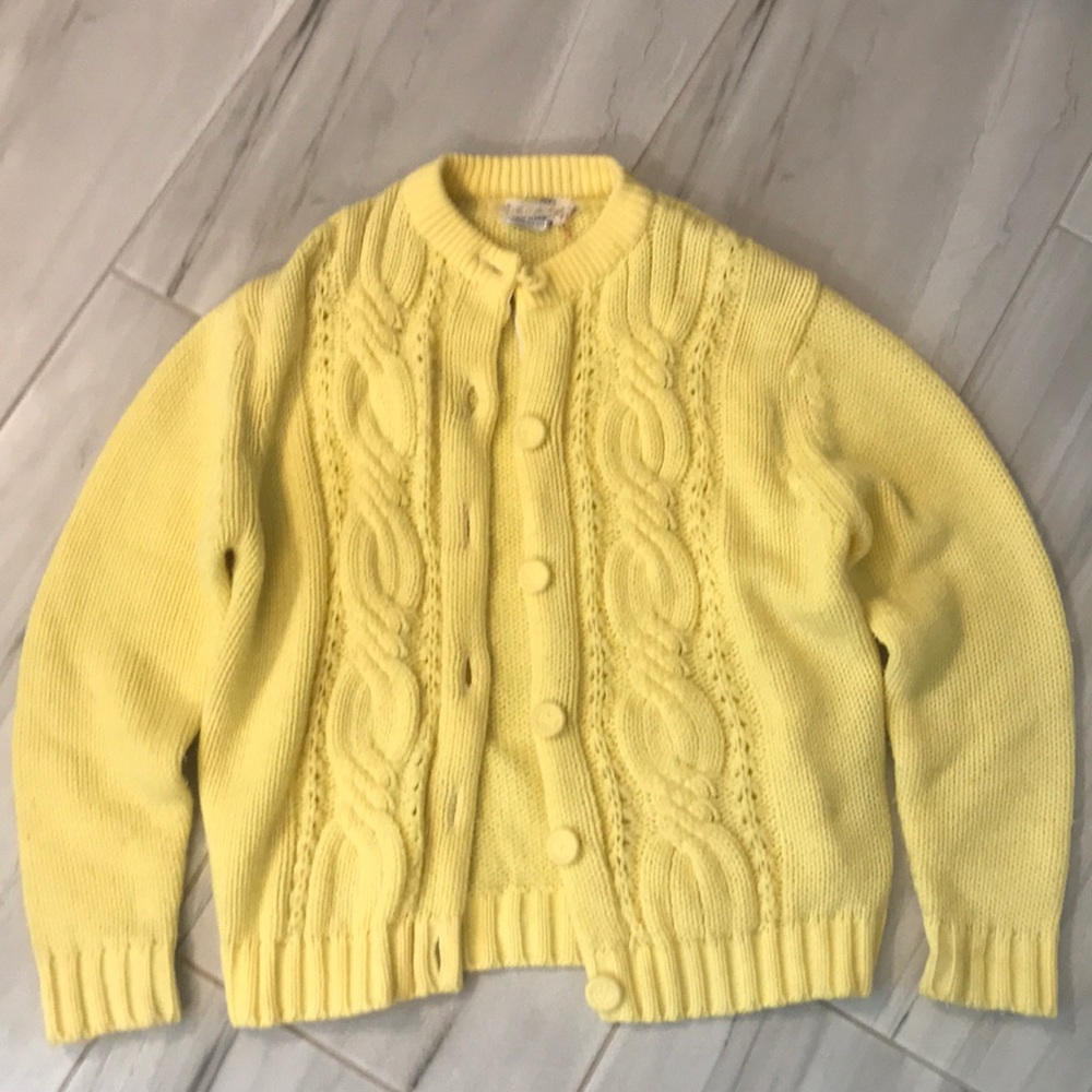 Hand loomed special argyle style yellow cardigan
